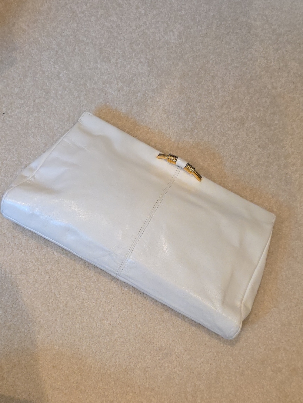 White Leather Clutch with Gold Accent
